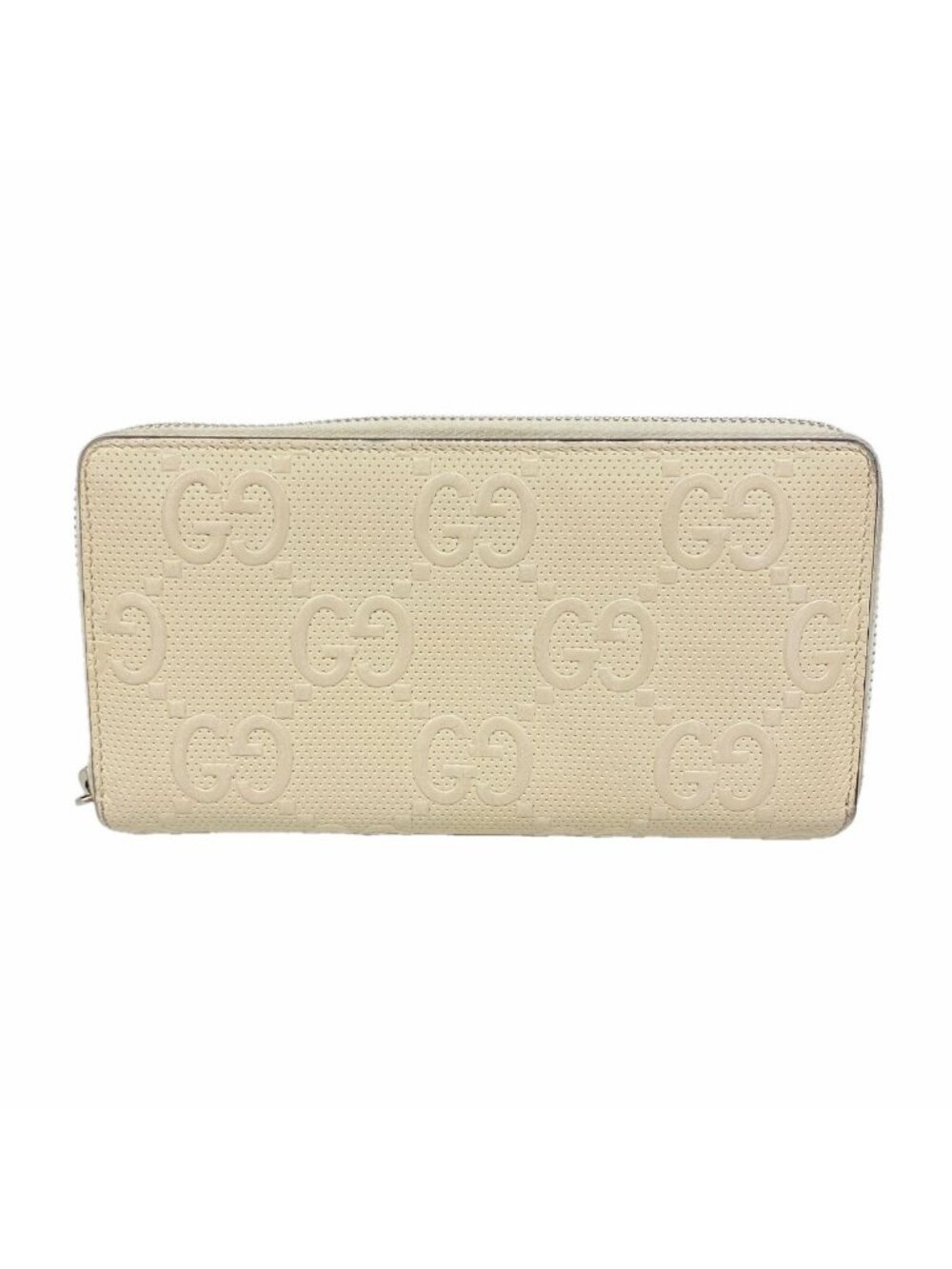 Gucci Wallet GG Embossed Leather Ivory Silver